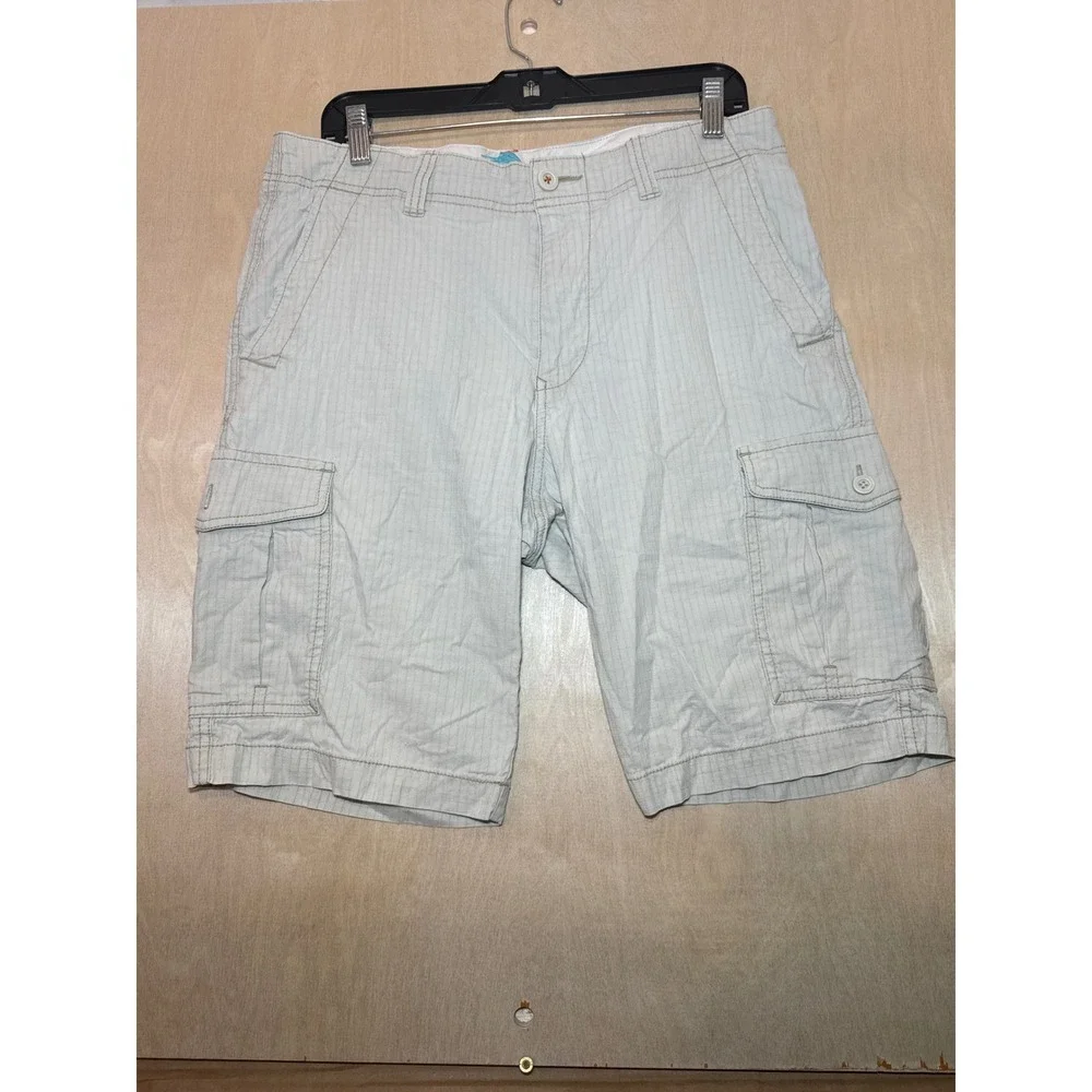 Tommy Bahama Mens 32 Cargo Shorts Gray Striped Cotton Tencel Stretch Classic